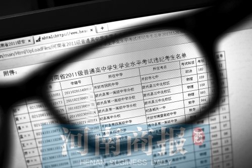 在河南招生考試信息網(wǎng)上可以看到356名違紀舞弊考生的相關信息，其中包括考生號、學籍號、所在中學等