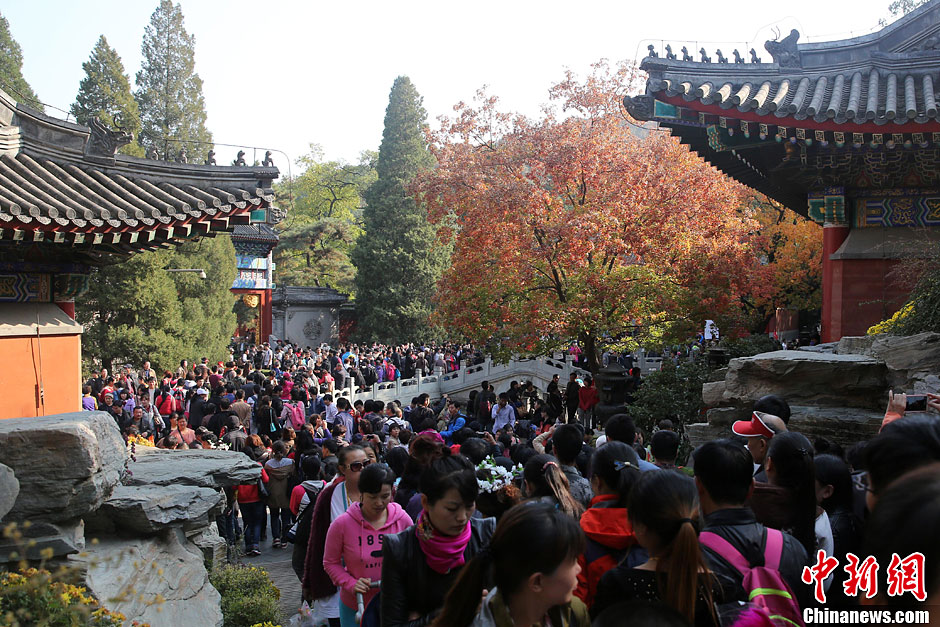　10月26日，北京香山公園內(nèi)游客摩肩接踵。