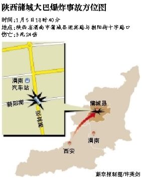 昨日18時(shí)40分左右，一輛由西安開(kāi)往蒲城的大巴在蒲城縣城發(fā)生爆炸。據(jù)當(dāng)?shù)匦侣劙l(fā)布會(huì)通報(bào)，此次事故導(dǎo)致