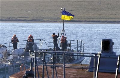 當?shù)貢r間2014年3月21日，克里米亞塞瓦斯托波爾，烏克蘭海軍登陸艦。