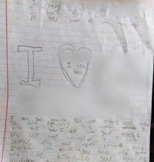 9歲男童給同伴女同學(xué)寫(xiě)的情書(shū)。