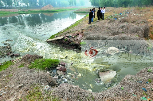 馬頭崗污水處理廠一處溢流口排放污水，異味明顯。