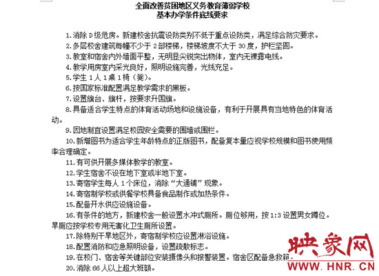 全面改善貧困地區(qū)義務(wù)教育薄弱學(xué)?；巨k學(xué)條件底線要求