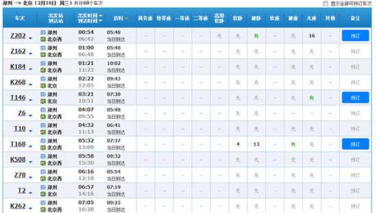 截止2014年12月21日下午3點(diǎn)整，鄭州發(fā)往北京“除夕”當(dāng)天的火車票僅有少量余票。