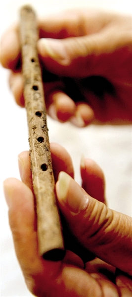 這是近日出土的用丹頂鶴尺骨制成的五孔骨笛。新華社發(fā)