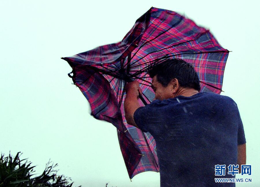 8月8日，福建省石獅市漁民在風(fēng)雨中前行。