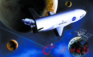 　美國X—37B宇宙飛船在太空中。（合成圖片）